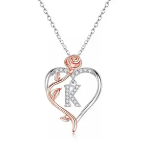 Summer 925 Silver Rose Heart Pendant Necklace Elegant Personalized Jewelry Gift for Women
