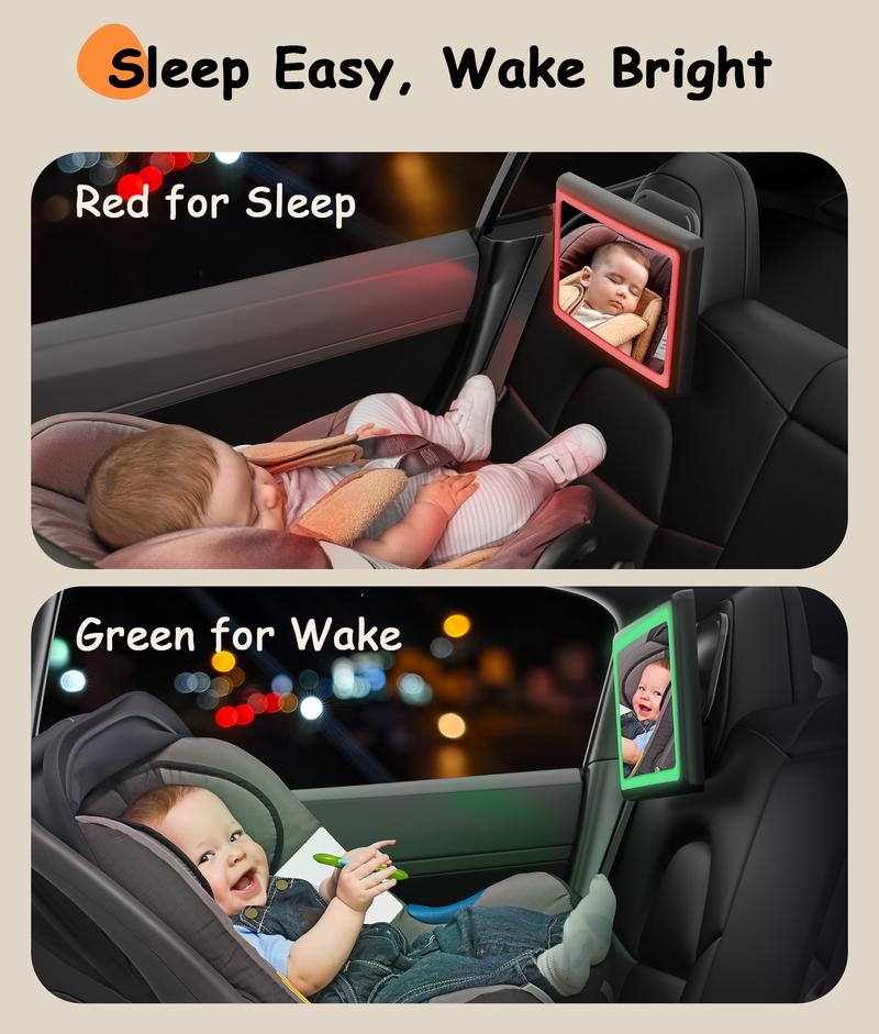 [Black Friday] Safety Car Seat Mirror with Seven Customized RGB Lights and 15° Convex Mirror for Wide Horizon Viewing - Well-prepared for Long Drive Rear Viewing