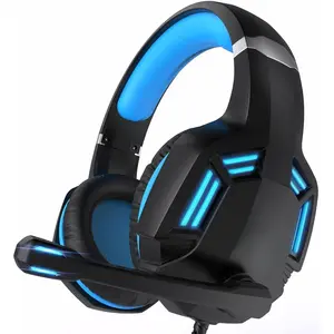 Z-KCS4 Gaming Headset for PS4, PC, Xbox One, PS5, for Nintendo Switch, Wired Over Ear Headphones with Stereo Surround Sound, Noise-Cancelling Microphone, LED Lights for Kids Adults, Black Blue