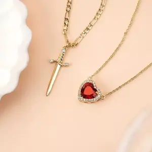 LisiZen Hot Sale Heart Sword Necklace Set Copper Inlaid Zircon Cupid's Arrow Couples Pendant Light Luxury Unique Neck Jewelry DZXL4108