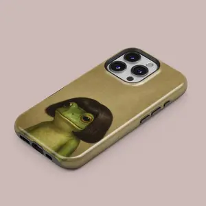 Cute Frog with Bob Haircut Phone Case, Quirky Cartoon Frog Cover - iPhone 17 16 15 14 13 12 11