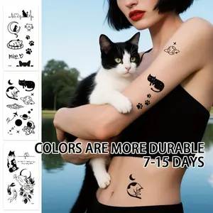 3pcs Cute Cat Plant Tattoo Stickers, Temporary Tattoos for Sports Day, Game Day, Party, Easy to Apply, Unisex Arm Tattoos