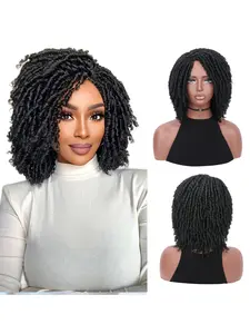 Short Dreadlock Wig for Women and Men 6 Inch Afro Curly Faux Locs Braided Hair with Glueless Realistic Twist - Crochet Braided Wigs Full Machine Made