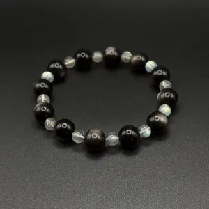 Silver Obsidian × Gray Moonstone | Clarity & Balance Bracelet