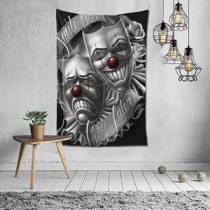 Moyjugt Smile Now Cry Later Clown Faces Tapestry Wall Blanket Wall Art Decorative Tapestries For Bedroom Living Room Light Peach