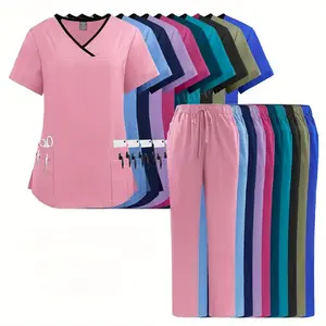 Nurse Uniform, Beauty SPA Uniform, Scrub Nursing Healthcare Scrubs Set, Women Top And Pants Suit