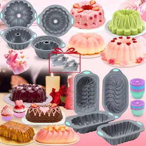 66/45/25 Pieces, Silicone Baking Set, Silicone Fluted Tube Cake Pans and Loaf Pan for Baking, Non-Stick Kitchen Oven Bread Pan, Perfect for Banana Bread, Sandwich, Pound Cake and Meatloaf,uitable for baking banana bread,  meatloaf, Valentine's Day gift