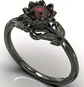 Fashion Cubic Zirconia Flower Design Women Engagement/Wedding Ring, Retro Minimalist Couple Rings