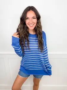 White Birch Leave it to Me Knit Long Sleeve Blue Sweater Top