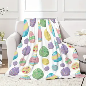 Easter Egg Cartoon Flannel Throw Blanket - Cozy Soft Plush Polyester Fiber, All Seasons Ideal for Camping, Sofa, Chair Bedroom Dorm Couch Office Car Travel Home Happy Easter Festive Decor Gift