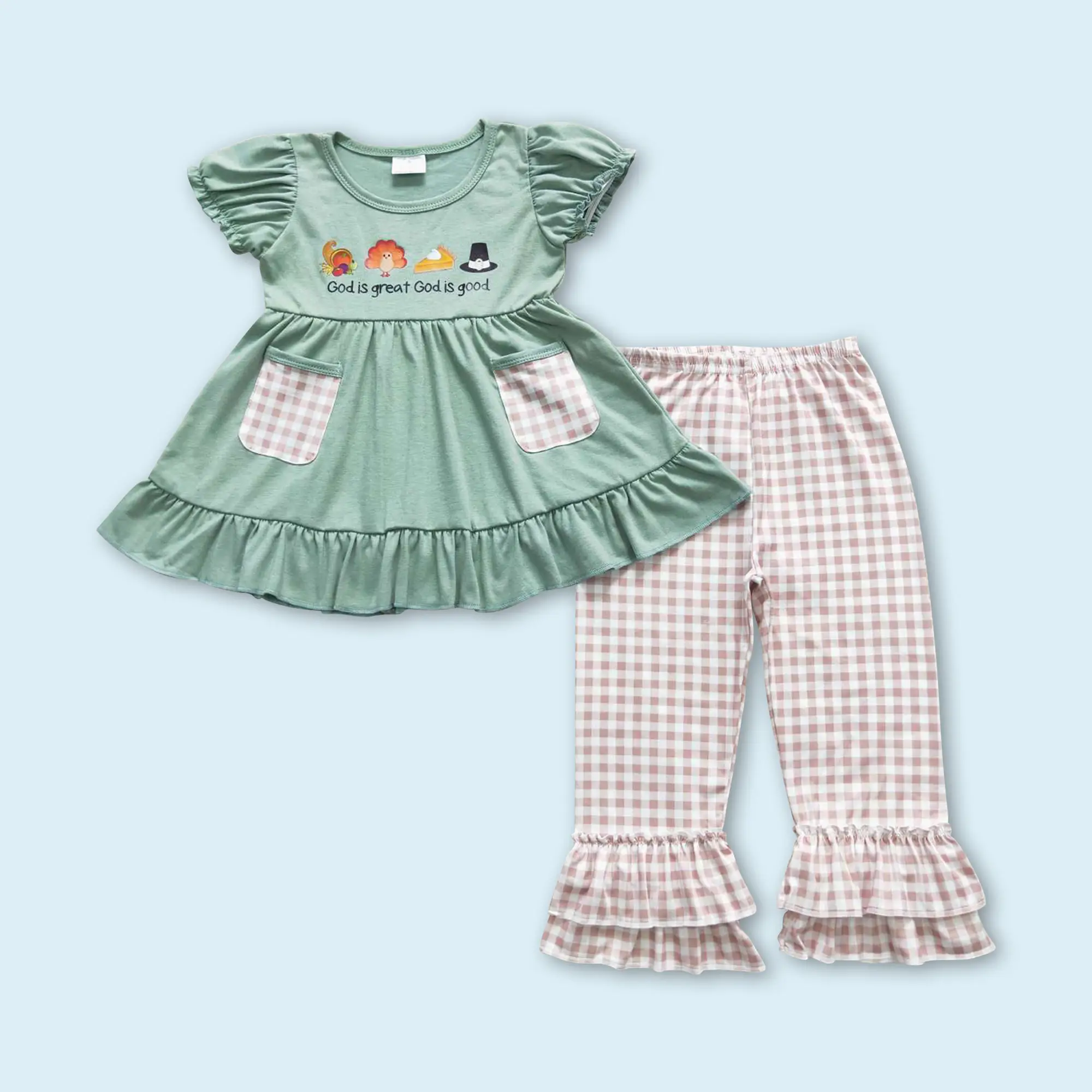 Thanksgiving turkey tunic pants baby girls set