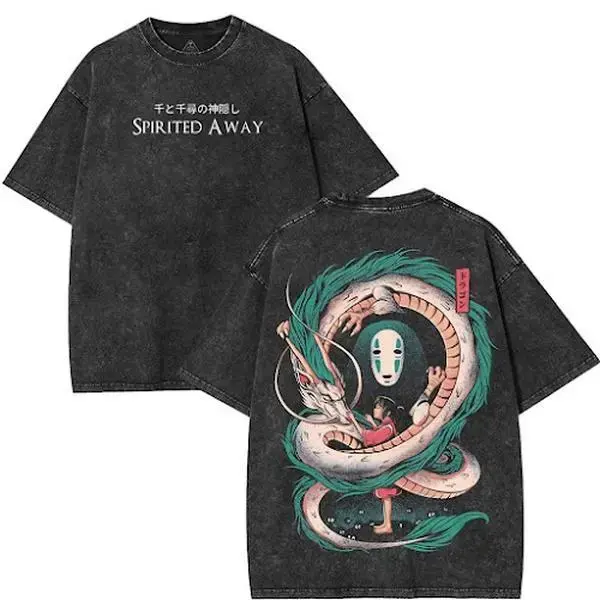 Chihiro Anime Graphic T-Shirt, Vintage Washed Heavyweight Cotton, Unisex Crew Neck Streetwear Top for Fans of Spirited Away, Fashion Apparel, 1-Piece, Unisex Fit, Chihiro Print, Anime Lover, Washed Look, Casual, All Seasons