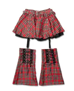 Goth punk rave pleated red skirt with leggings