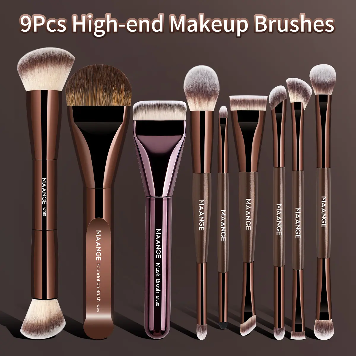 MAANGE 9pcs Makeup Brush Set, Makeup Tools Set, Cosmetic Brushes, Foundation Brush Loose Powder Brush Eyeshadow Brush Eyeliner Brush Blending Brush Blush Brush Detail Brush Lip Brush, Professional Face & Eye Makeup Kit for Travel and Daily Use