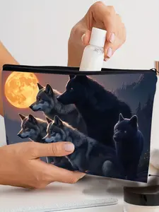 1PC wolf Makeup Bag - Zipper Pouch, Lightweight & Foldable Travel Organizer with Double-Sided Design for Cosmetics, Cute Gift Idea, Compatible for Travel, Gym, Camping - Ideal Gift for & Women, Ideal for Spring and Summer Getaways3.27PYT-15