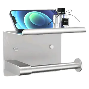 Brushed Nickel Toilet Paper Holder Wall Mount, Fits Mega Rolls Size Sliver Toilet Paper Holder with Shelf