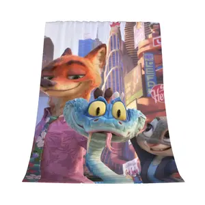 [SummerVibes] DISNEY CLASSIC Zootopia Nick & Judy Blanket, Soft Flannel Fleece Throw Blanket for Kids Adults, Cartoon Themed Blanket for Bed Couch Sofa, Ideal Gift for Zootopia Fans