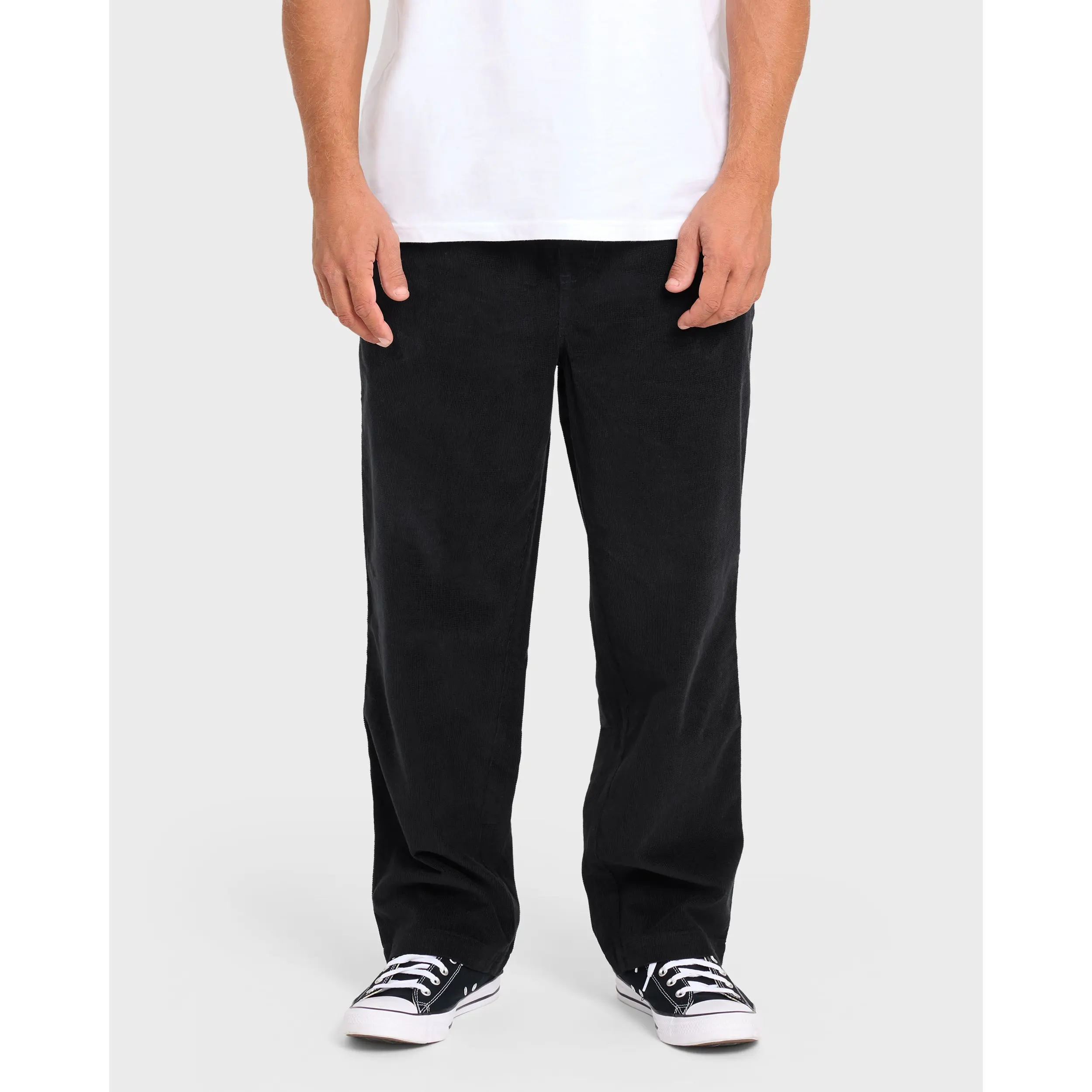 BILLABONG Larry Layback Cord Pants, Men's Loose Fit Cotton Corduroy Trousers with Elastic Waist and Pockets, Casual Streetwear Pants for Fall Winter Everyday Wear and Workwear Style Menswear Soft Black Beige