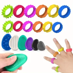 Fingertip Decompression Hand Sensory Movement Stress Relief Fidget Ring Set, Textured Stone + Stress Rings, Perfect Gift for Home Office Travel, Sensory Grippie Set