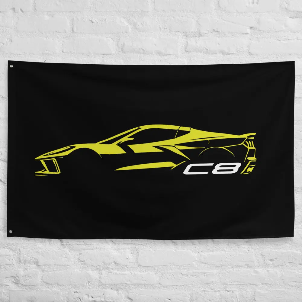 2024 Corvette C8 Vette Drivers Accelerate Yellow Silhouette Automotive Art for Garage Office Man Cave Banner Flag 34.5" x 56"