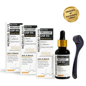 Mermaid Bay 5% Minoxidil Hair & Beard Serum with Derma Roller – Anti Hair Loss, Thicker Looking Growth for Men & Women Included Dropper