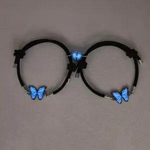 Couple's Luminous Bracelet with Butterfly and Heart Design, Magnetic Alloy, Handmade, Durable, Not Easy to Fade, Suitable for Gifting