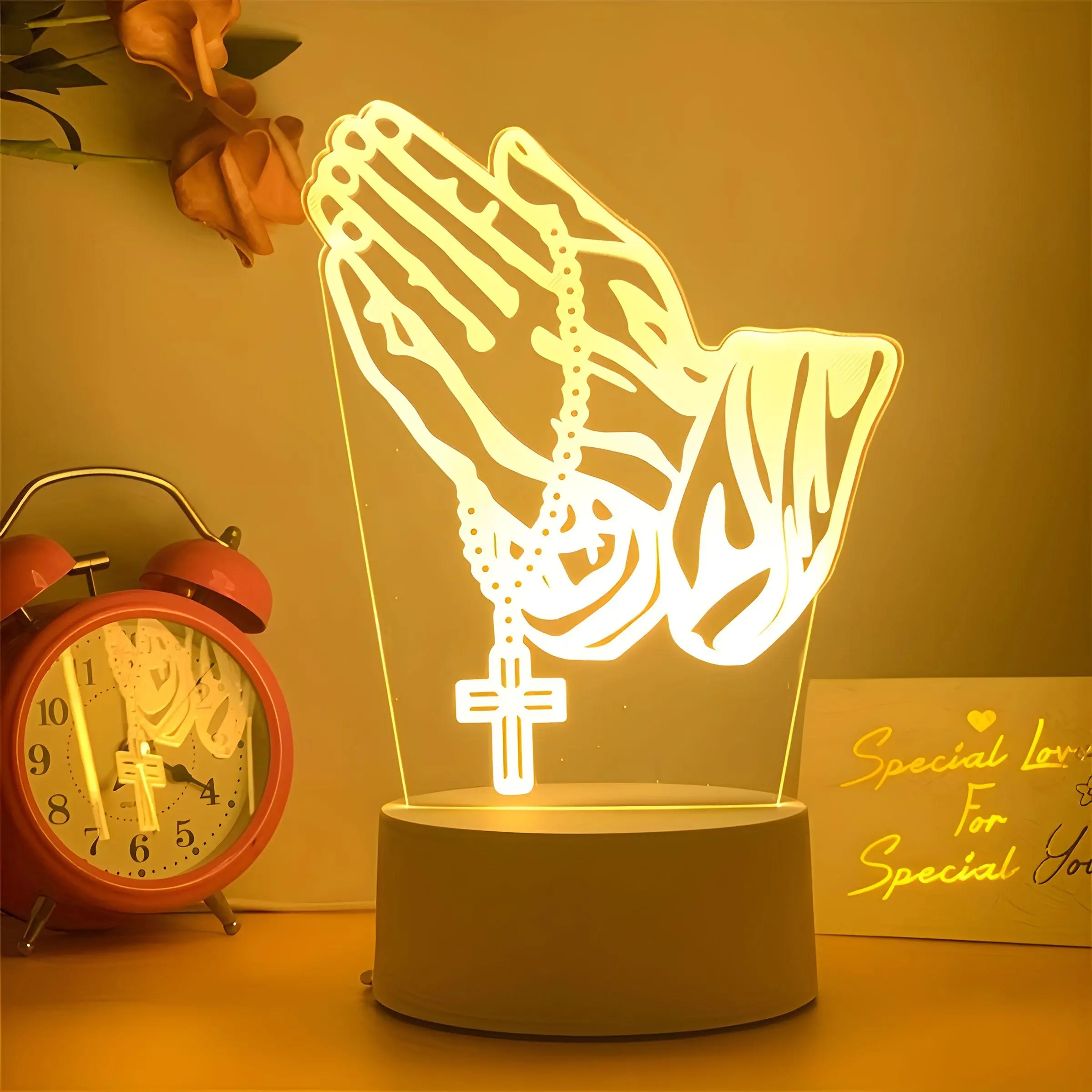 3D Cross Design Led Night Light, USB Powered Creative Desktop Lamp, Decorative Lamp for Home Bedroom, Living Room, Office, Indoor Decorative Light, Led Decoration