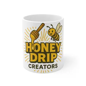 Honey Drip Creators Mug | Bee Honey Dipper Illustration, 11oz Ceramic