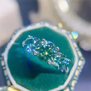 Vintage Moissanite Ring 925 Sterling Silver | 2/ 4 Carat Round Green 3-Stone Design, Romantic EngaSynthetic Gemstoneent Jewelry, Anniversary Ring & Sweet Gift for Her, Moissanite Certification GRA Certificate & Gift Box Packaging