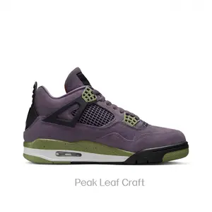 Retro Mid-Top Basketball Shoes in Purple Suede Upper with Olive Green Speckled Midsole, Black Support Wings, and Visible Air Unit