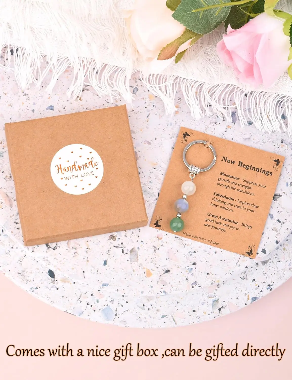 10mm Beads Green Aventurine Crystal Keychain with Split Ring, 2.95 in Graduation New Beginning Gift for Women, Note: Choking Hazard Is a Small Ball