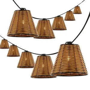 JONATHAN Y Payton 10-Light Indoor/Outdoor 10 ft. Classic Cottage Incandescent G40 Faux-Rattan Shaded String Lights; for Living Room, Bedroom, Kitchen, Office