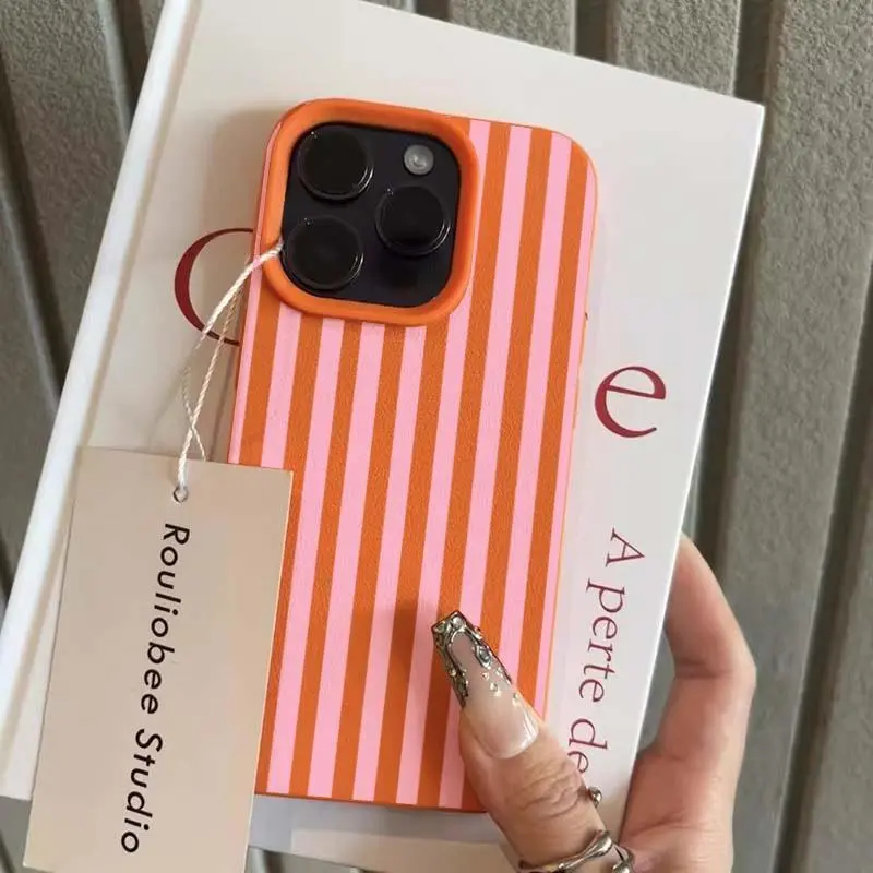 Soft TPU Smartphone Protector Case - Stylish, Lightweight, Colorful Striped Minimalist Couple Design, Shockproof Skin-Like Texture Cellphone Accessories for iPhone 7,8 Plus,X,XS,XR,11,12,13,14,15,16,16E,17 Pro,Pro Max