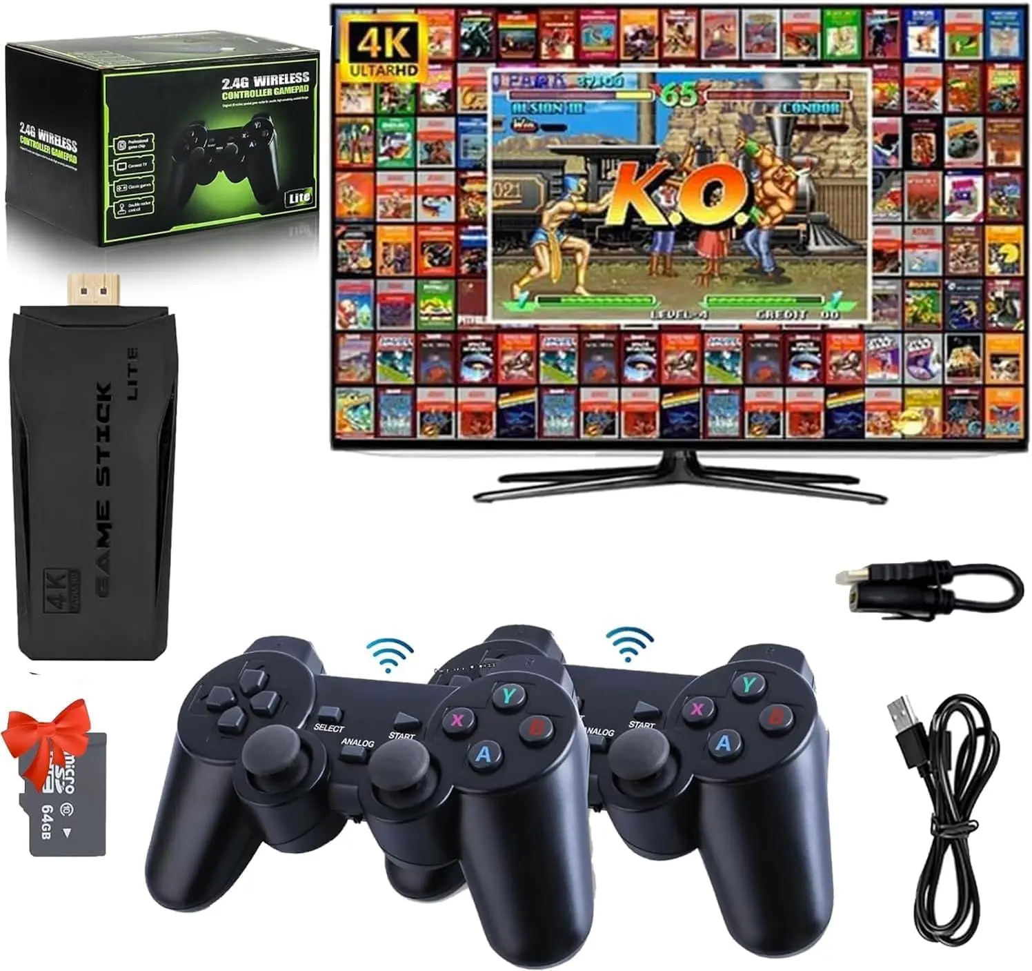 M8 Retro Game,Classic Games with Built-in X Emulators, and 2.4CHz Wireless Controller for TV Plug and Play, 64GB