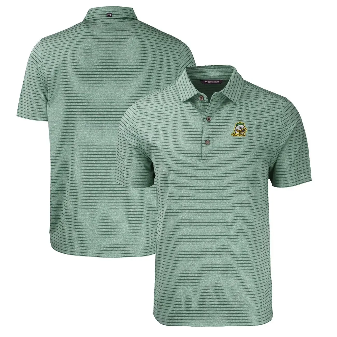 Oregon Ducks Cutter & Buck Forge Eco Heathered Stripe Stretch Recycled Polo - Heather Green