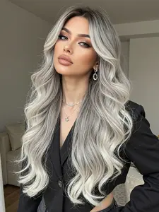 22inch Dark Roots Ash Blonde Ombre Long Wavy Wig | Daily Style