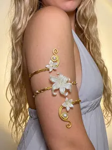 Vintage 3D Lily Flower Armlet, Elegant New Chinese Style, Anti-Oxidation Process, Perfect for Daily Wear & Parties
