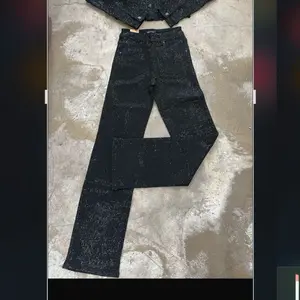 Luna13 High-waisted rhinestone denim pants