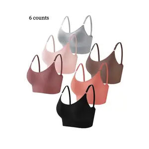 Women's Solid Adjustable Strap Wireless Bra, Breathable Removable Padded Lingerie Top for Daily Wear, Softness Lingerie for All Seasons