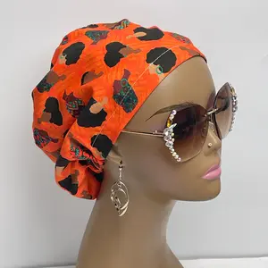 Afro Print Scrub Cap – Adjustable Cotton Healthcare Scrub Hat with Mask Buttons