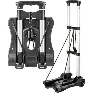 Folding Hand Truck Dolly with 2 Wheels, Lightweight Aluminum Foldable Luggage Cart, Collapsible Cart Dolly for Airport Travel Moving Use