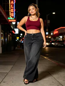 Red Rhinestone Embroidered Wide Leg Jeans for Women Black Gray Distressed Wash High Waisted Elastic Back Waist Cross Pattern & Rhinestone Stud Embroidery on Back Pockets Y2K Grunge Streetwear Loose Fit Straight Leg Trousers Casual Pants for Daily Commutes