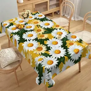 2D Flat Party Tablecloth 1pc, Daisy Pattern, Foldable Polyester, Kitchen, Restaurant, Holiday, Party, Modern Dining, Durable, No Power Needed
