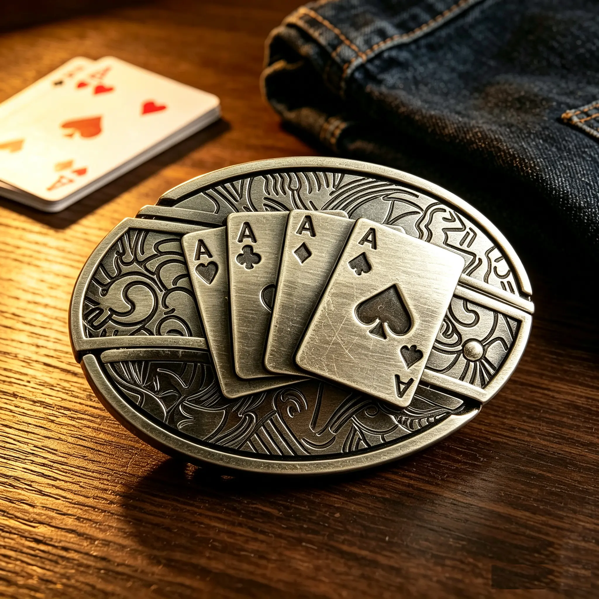 Vintage 4 Aces Poker Card Western Belt Buckle, Antique Silver Engraved Oval Belt Buckle, Retro Cowboy Hip Hop Belt Buckle Head, Men Women Fashion Belt Accessory, Perfect Gift for Boyfriend Husband Father Daily Wear