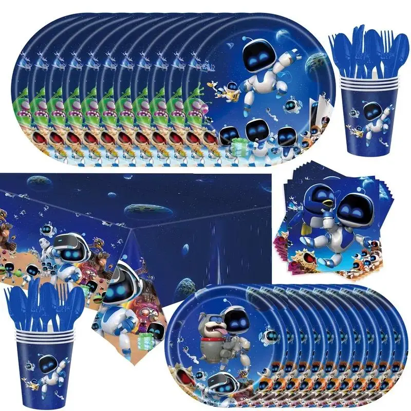 Cartoon Astronaut&Robots Theme Kids Birthday Party Supplies Decoration Balloon Cake Topper Banner Background Baby Shower Props