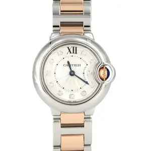 Pre-owned Cartier Stainless Small Leather Goods Ballon Bleu Au750 Quartz