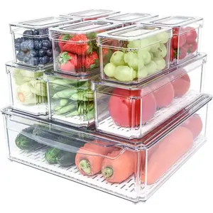 10 Pack Fridge Organizer, Stackable Refrigerator Organizer Bins with Lids, BPA-Free Produce Fruit Storage Containers for Storage  Kitchen Utensils