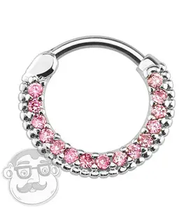 16G Circular Pink CZ Gem Paved Septum Clicker