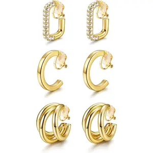 FINREZIO 3-6 Pairs Clip on Earrings for Women Men Non Pierced Chunky Hoop Earrings Twist Teardrop Clip on Hoop Earrings Jewelry Set Thick Studs men's earrings accessories men earring stack non tarnish jewelry earrings women hoop earrings funky jewelry