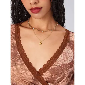 Cider DOUBLE LAYER STONE BEADED 18K GOLD PLATED COPPER NECKLACE